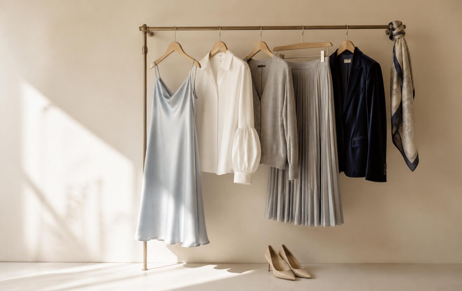 A compact travel capsule built from coordinated wardrobe pieces